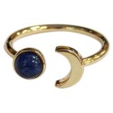 Bague Sodalite Perle 6 mm et Lune Métal doré Ajustable