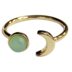 Bague Aigue Marine Perle 6 mm et Lune Métal doré Ajustable