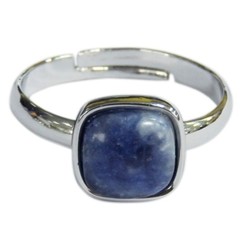 Bague Sodalite Carrée Bombée Métal argenté Ajustable