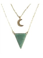 Collier Aventurine Verte Triangle et Lune Chaîne dorée