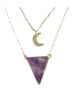 Collier Améthyste Triangle et Lune Chaîne dorée