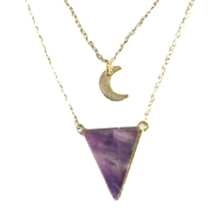 Collier Améthyste Triangle et Lune Chaîne dorée