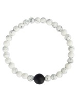 Bracelet Howlite Blanche Perles rondes 6 mm et Perle unique Onyx Noir 1 cm