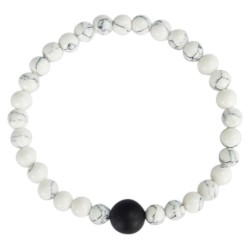 Bracelet Howlite Blanche Perles rondes 6 mm et Perle unique Onyx Noir 1 cm