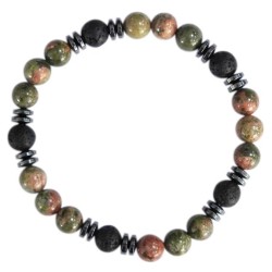 Bracelet H Unakite. Pierre de lave Perles rondes 8 mm