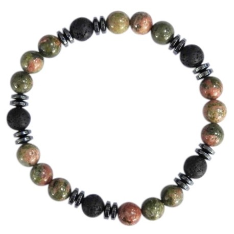 Bracelet H Unakite. Pierre de lave Perles rondes 8 mm