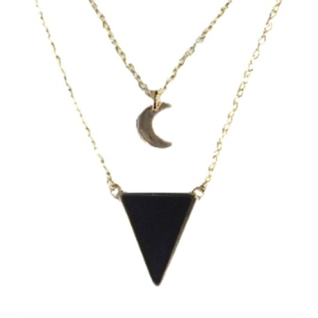 Collier Onyx Noir Triangle et Lune Chaîne dorée