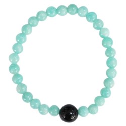 Bracelet Amazonite Perles rondes 6 mm et Perle unique Onyx Noir 1 cm