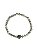 Bracelet Pyrite Perles rondes 6 mm et Perle unique Lave 1 cm