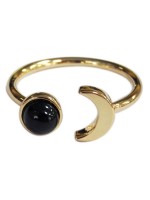 Bague Onyx Noir Perle 6 mm et Lune Métal doré Ajustable