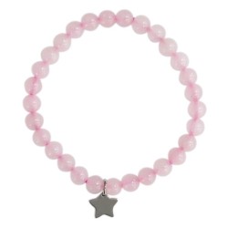 Bracelet Quartz Rose Perles rondes 6 mm Breloque étoile