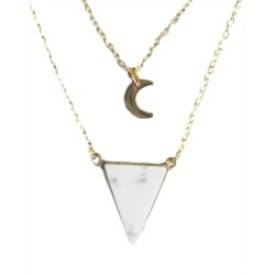 Collier Howlite Blanche Triangle et Lune Chaîne dorée