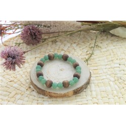 Bracelet Aventurine Verte Perles rondes 8 mm et Perles bois 1 cm