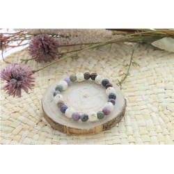 Bracelet Agate Multicolore Perles rondes 8 mm et Perles bois 1 cm