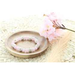 Bracelet Quartz rose Perles rondes 8 mm et Perles bois 1 cm 