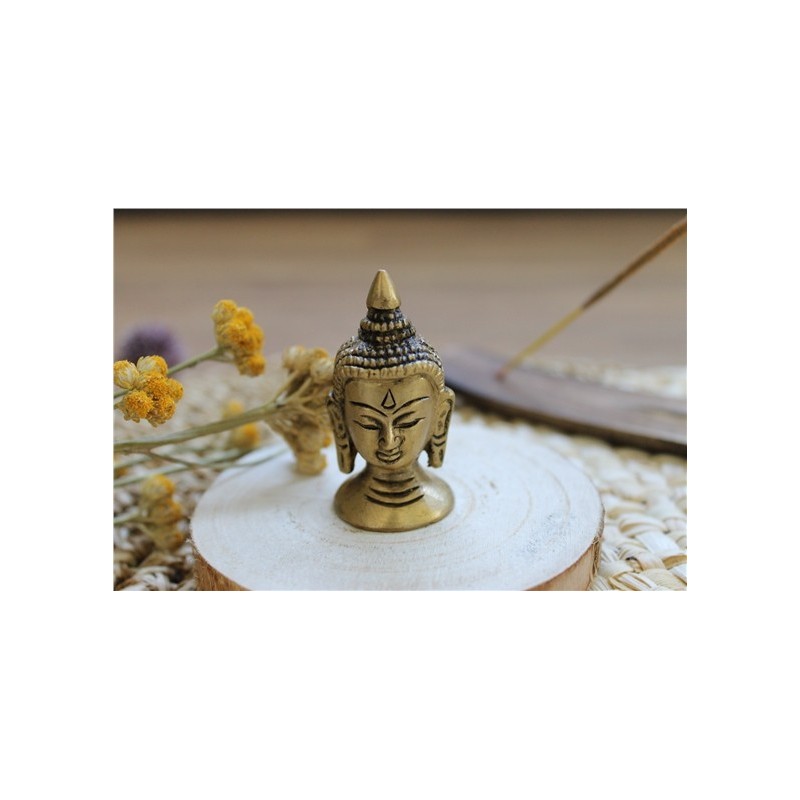 Statuette Tête de Bouddha en Laiton doré mat 5 cm 