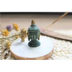 Statuette Tête de Bouddha en Laiton vert antique 5 cm