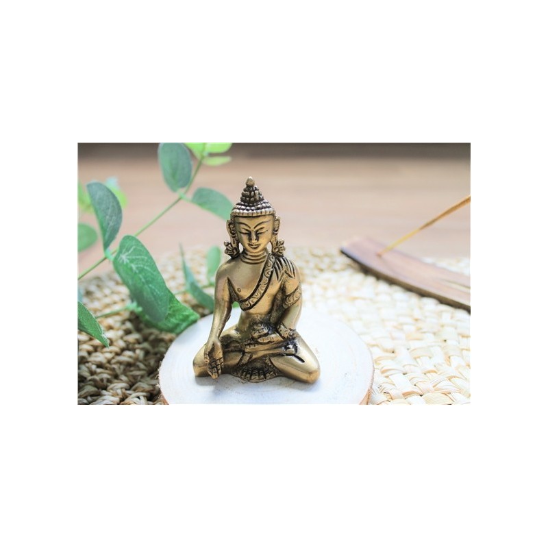 Statuette Bouddha Bhumisparsha Mudra en Laiton doré mat 7,5 cm 