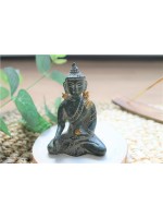 Statuette Bouddha Bhumisparsha Mudra en Laiton Vert antique 7,5 cm 