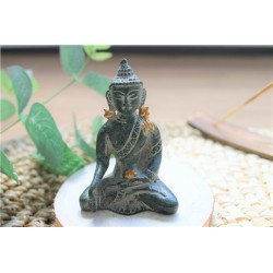 Statuette Bouddha Bhumisparsha Mudra en Laiton Vert antique 7,5 cm 