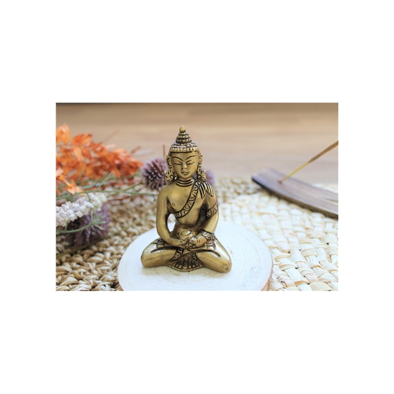 Statuette Bouddha Dhyana Mudra en Laiton doré mat 7,5 cm 