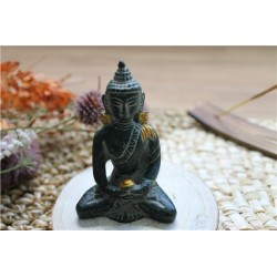 Statuette Bouddha Dhyana Mudra en Laiton vert antique 7,5 cm 