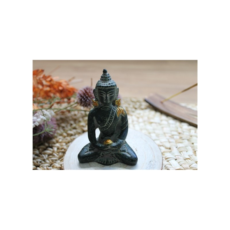 Statuette Bouddha Dhyana Mudra en Laiton vert antique 7,5 cm 