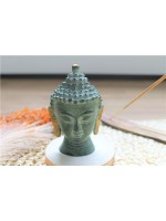 Statuette Tête de Bouddha en Laiton vert antique 11.5 cm 