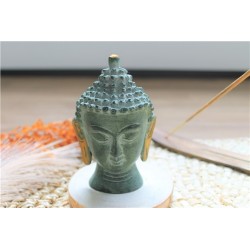 Statuette Tête de Bouddha en Laiton vert antique 11.5 cm 