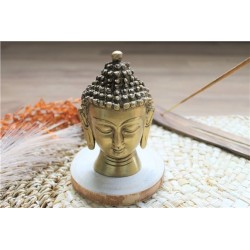 Statuette Tête de Bouddha en Laiton doré mat 11.5 cm 