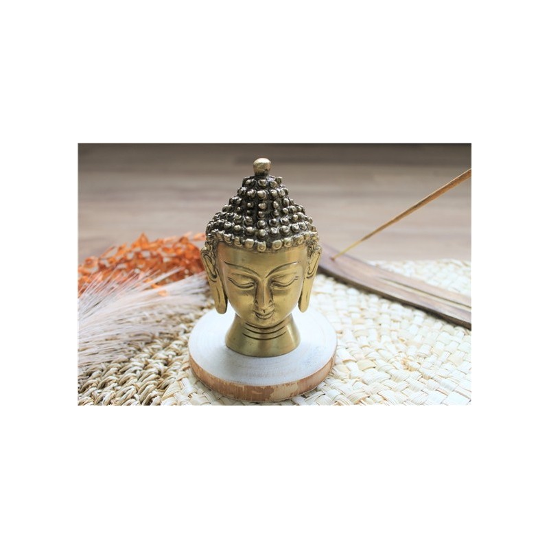 Statuette Tête de Bouddha en Laiton doré mat 11.5 cm 