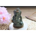 Statuette Ganesh assis en Laiton vert antique 8.2 cm 