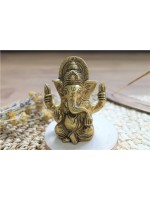 Statuette Ganesh assis en Laiton doré mat 9.2 cm 