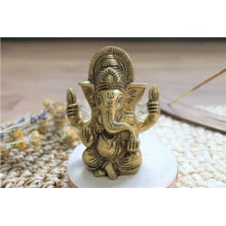 Statuette Ganesh assis en Laiton doré mat 9.2 cm