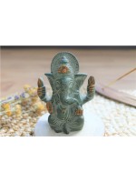 Statuette Ganesh assis en Laiton vert antique 9.2 cm 