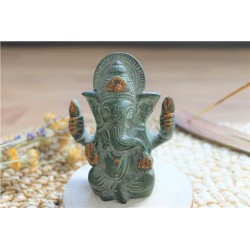 Statuette Ganesh assis en Laiton vert antique 9.2 cm