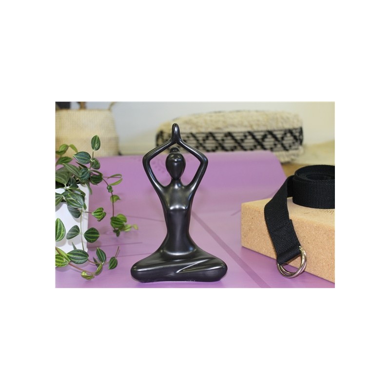 Statuette en Porcelaine Posture du Lotus Anjali Mudra Noir mat 20 cm 