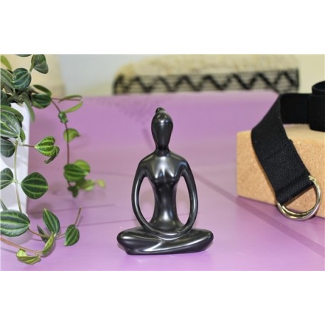 Statuette en Porcelaine Posture du Lotus Dhyana Mudra Noir mat 10 cm 