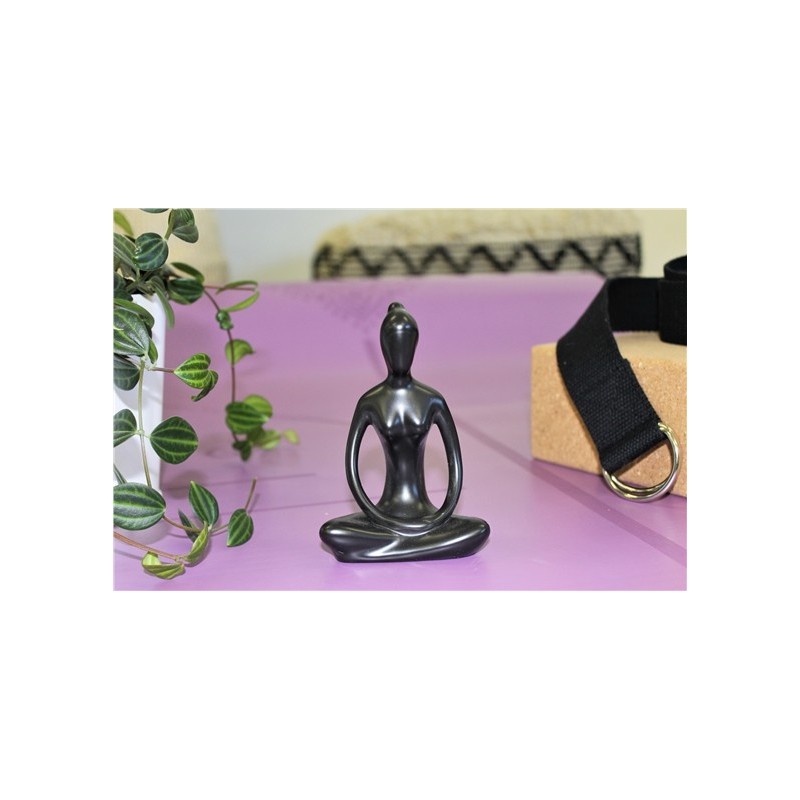 Statuette en Porcelaine Posture du Lotus Dhyana Mudra Noir mat 10 cm 