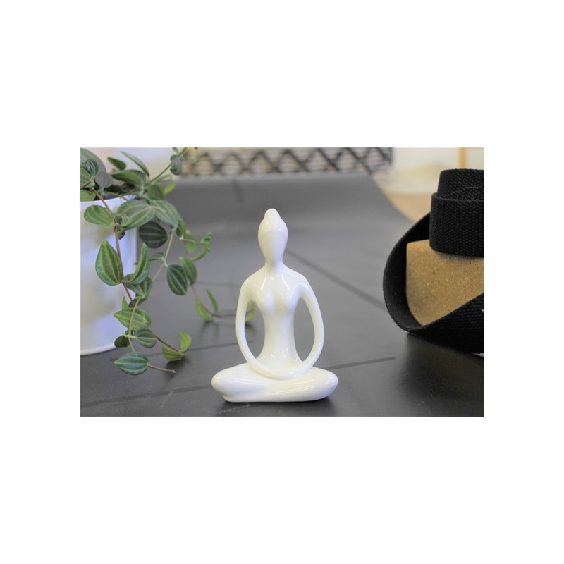 Statuette en Porcelaine Posture du Lotus Dhyana Mudra Blanc brillant 10 cm 