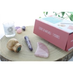 Coffret massage corps en Quartz rose, Améthyste et Aventurine verte