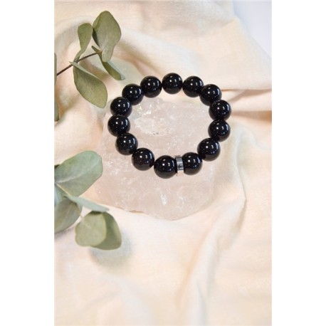 Bracelet Obsidienne Noire Perles rondes 12 mm 
