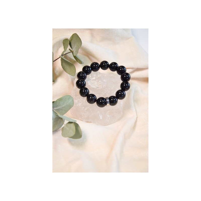 Bracelet Obsidienne Noire Perles rondes 12 mm 