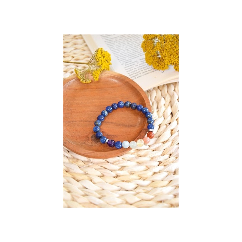 Bracelet 7 Chakras Lapis lazuli Perles rondes 8 mm 