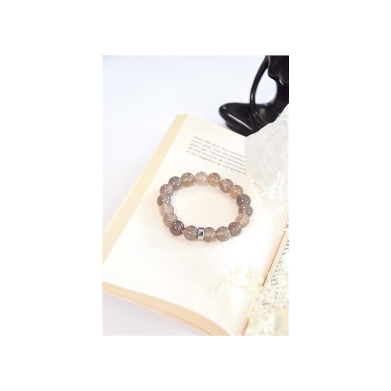 Bracelet Calcédoine Grise Perles Rondes 10 mm 