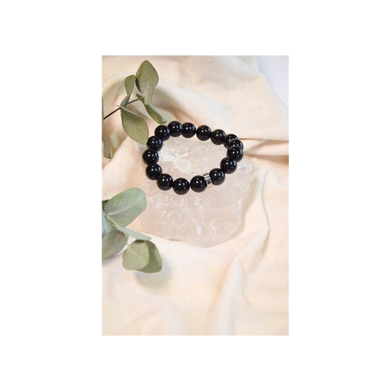 Bracelet Obsidienne Noire Perles rondes 10 mm 