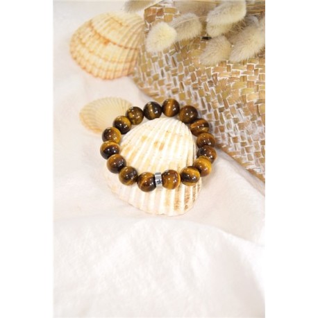 Bracelet Oeil de Tigre Perles rondes 12 mm 