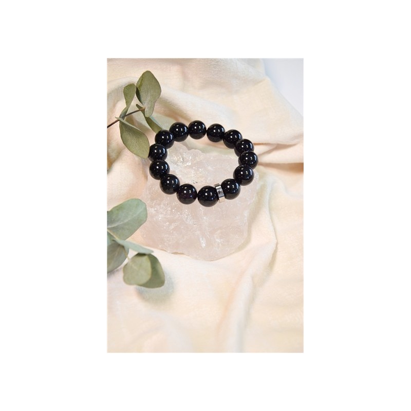Bracelet Obsidienne Noire Perles rondes 14 mm 