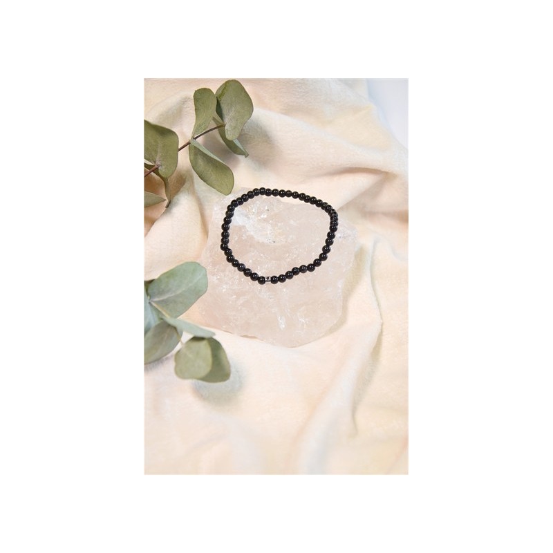 Bracelet Obsidienne Noire Perles rondes 4 mm 