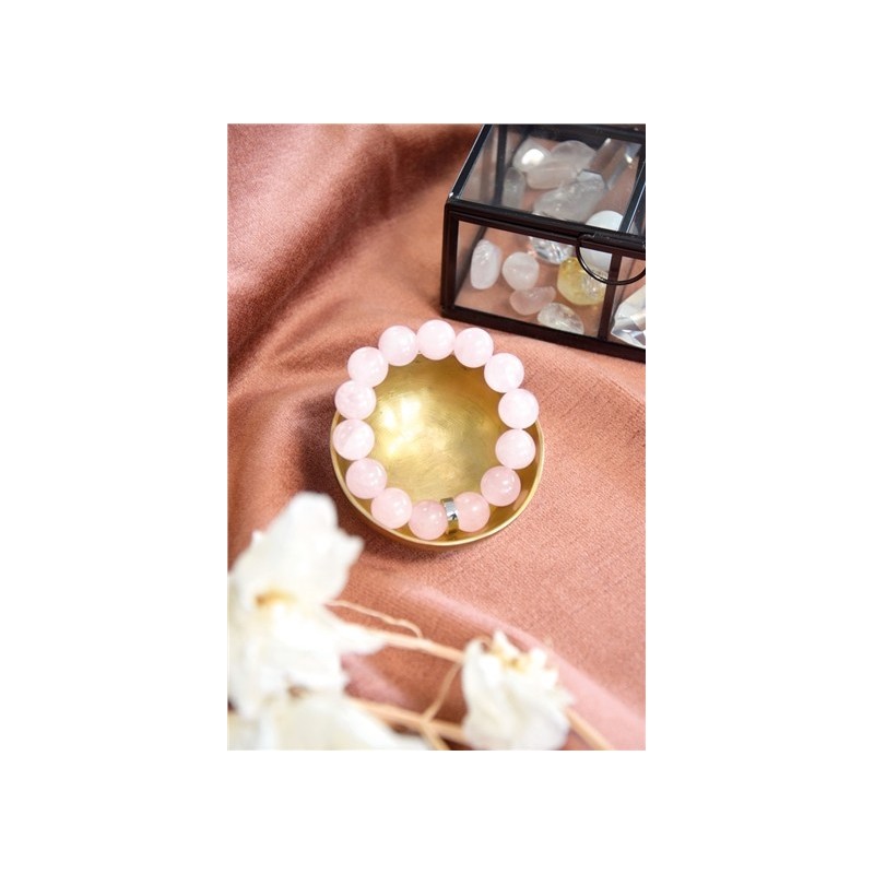 Bracelet Quartz Rose Perles rondes 14 mm 